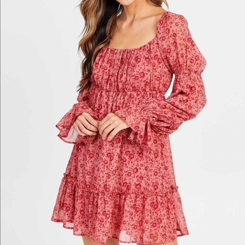 Altard State pink and red size medium long sleeve dress